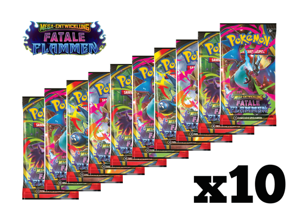Pokémon 10x Boosterpack-Bundle  Mega-Entwicklung - Fatale Flammen