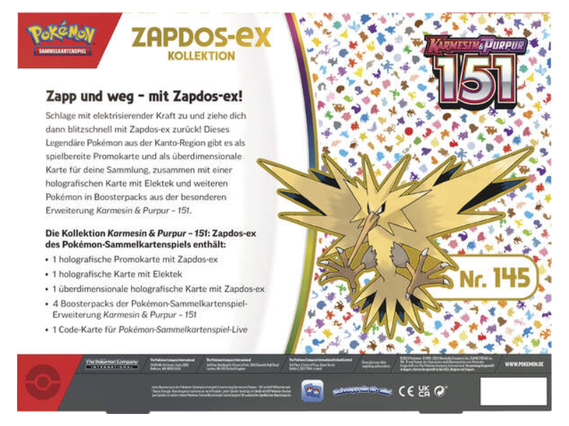 Pokémon Zapdos-ex Kollektion Karmesin & Purpur - 151